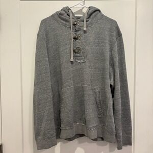 CHOR Mens Gray Distressed Hoodie Lobster Claw Clasp Pullover Sweatshirt 2X
